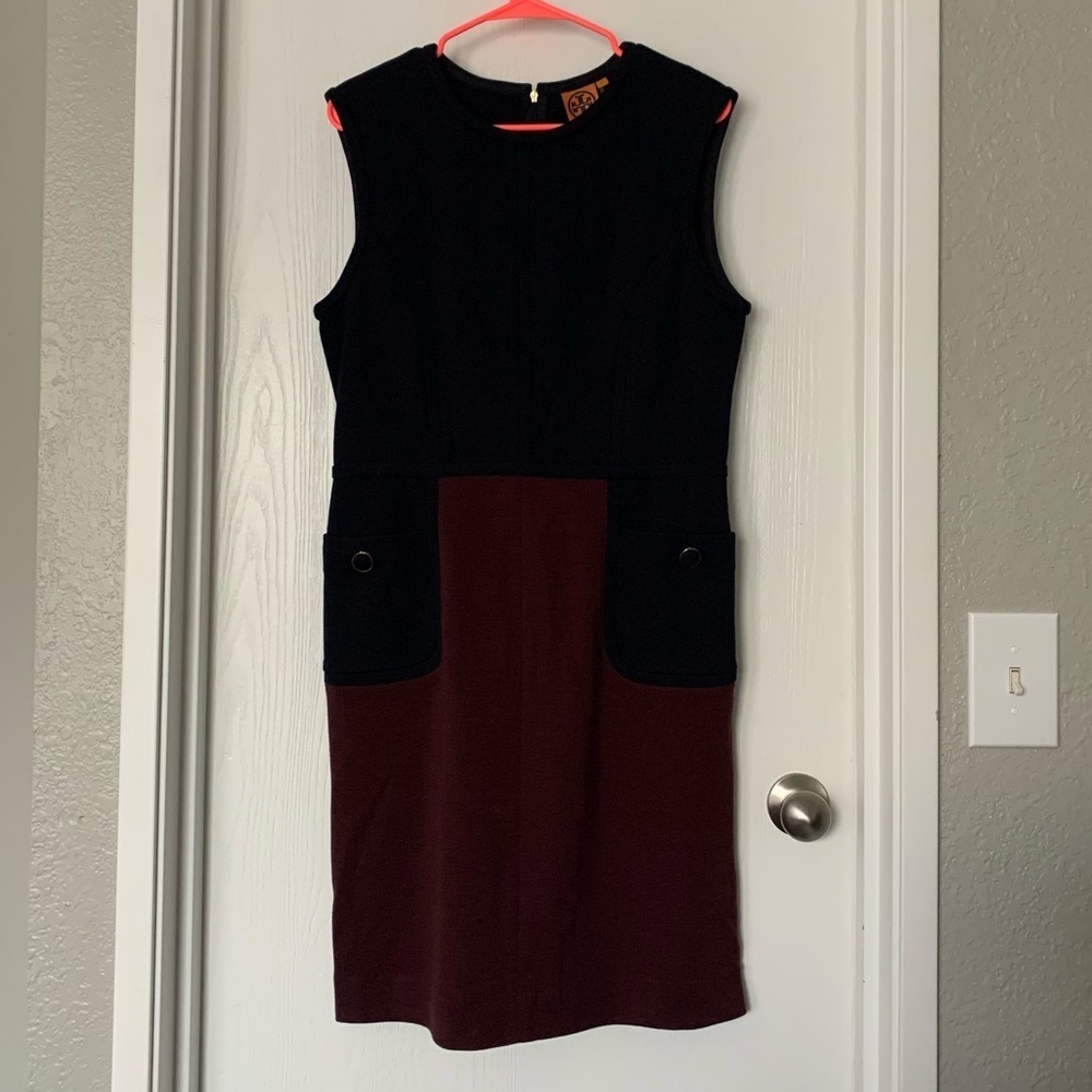 Tory Burch Navy & Plum Knit Sleeveless Dress L